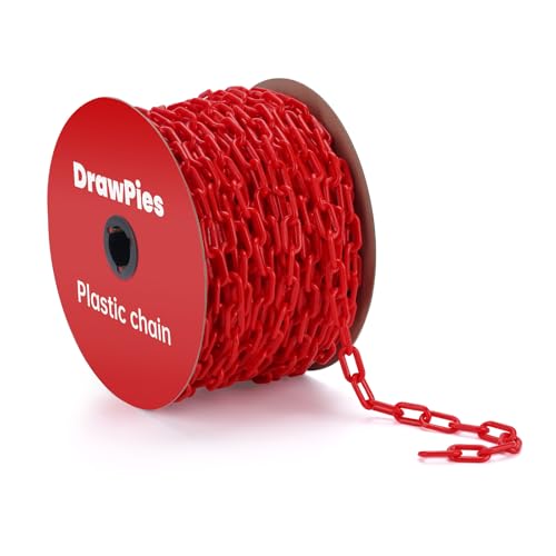 Drawpies Red Plastic Chain Links 164Ft Plastic Safety Chains Large Plastic Chain Barrier for Crowd Control Queue Lines Parking Lots Driveways Fences and Decoration