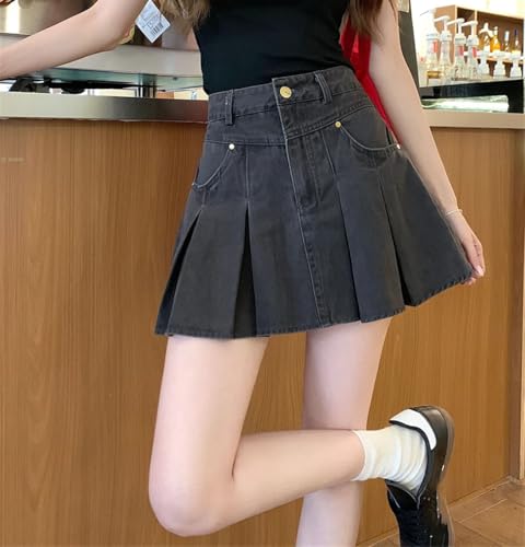 Women’S A-Line Pleated Denim Skirt Vintage Mini Cowboy Skirts Suitable for Daily Wear3