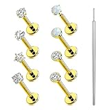Minnario 8Pcs Piercing Nariz Acero Quirurgico Piercings Labret Labio Empujar Sin Hilo Hipoalergénico Pendiente Piercing Helix Tragus Oro Plata Piercing Oreja 16G/18G/20G
