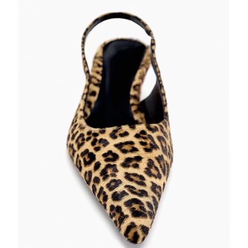 Generic Leopard Print Slingback Kitten Heels, Women's Y2k Pointed Toe Pumps, Low Heels, Leopard Kitten Heels4