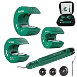 XUNTUI 3pcs Close Quarters C-Style Copper Pipe Cutter Set 1/2-3/4-1' for Aluminum Brass Tube Cutters with Deburring Tool, Spare Wheels & Blade for Tight Spaces