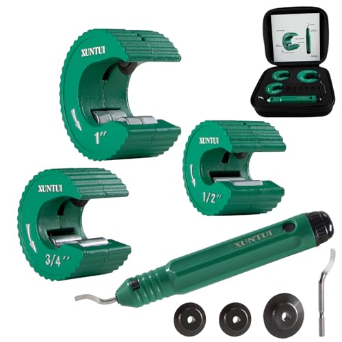 XUNTUI 3pcs Close Quarters Copper Pipe Cutter Set 1/2-3/4-1' for Aluminum Brass Tube Cutters with Deburring Tool, Spare Wheels & Blade for Tight Spaces