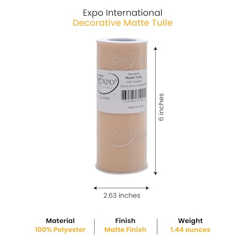 Image of Expo International Decorative Matte Tulle, Roll /Spool of 6 Inch x 25 Yards (Pack of 1), Polyester-Made Tulle Fabric, Matte Finish, Lightweight, Versatile, Washable, Easy-to-Use, Beige