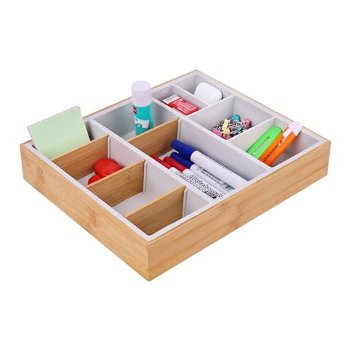 Hitseon Bamboo Desk Drawer Organizer Tray, Silicone Sturdy Junk Drawer