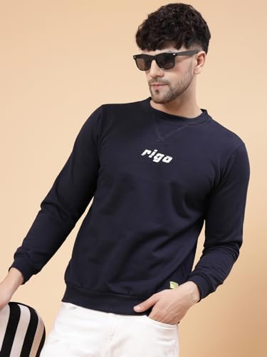 Image of Rigo Fleece Printed Round Neck Sweatshirt for Men | Full Sleeves Sweatshirt for Men | Casual Wear & Stylish Sweatshirts for Men