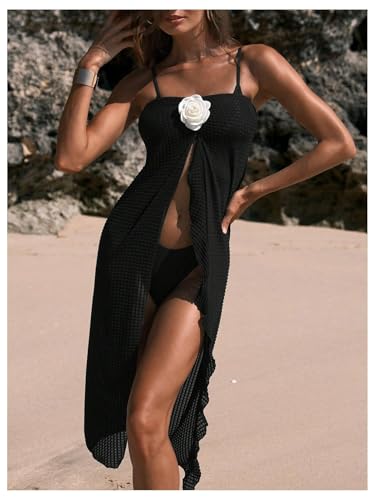 Women's Beach Cover Up Skirt 3D Flower Crochet Out High Split Swimsuit Bathing Suit Beach Skirt4