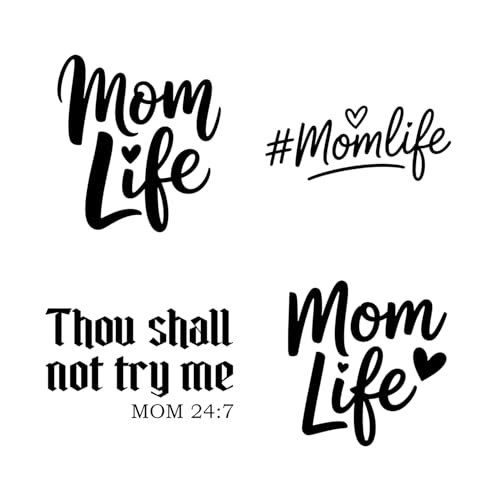 (4PCs) Mom Life Decal Set Black Vinyl Stickers Waterproof Durable Easy to Apply Heart Mom Life Quote...