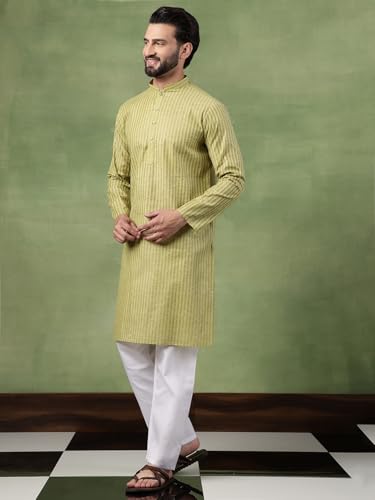 Image of SOJANYA (Since 1958 Men's Pure Cotton Striped Long Kurta