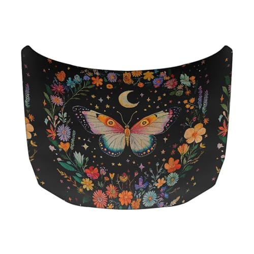 Image of Butterfly Print Snowproof Universal Car Hood Cover, Suitable for Most Cars, Trucks, Pickup, Sports Cars; Full Hood Coverage; Waterproof; Universal Fit