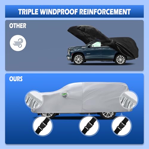 Image of Car Cover Fit for Chevrolet Tahoe 4 Door 2007-2026, Migaven Waterproof Full Exterior Cover Sun Rain Protection with Door Zipper and Cotton Lining, Silver
