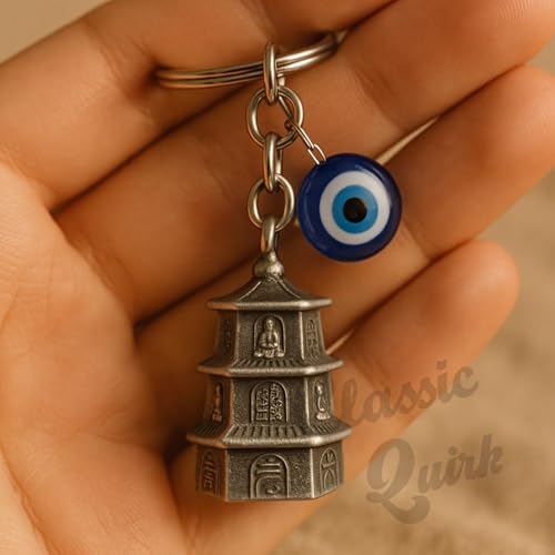Image of Evil Eye Hooked Guardian Bell Keychain - Protective Lucky Charm Bell with Clip Hook for Bike, Car, Key & Bag | Spiritual Good Luck Talisman Gift