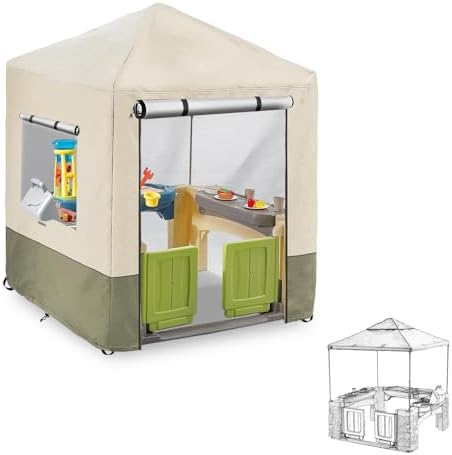 Outdoor Kids Playhouse Cover,600D Heavy Duty Waterproof Play House Covers,56″ W x 56″ D x 60″ H,Suitable for All Around Playtime Patio with Canopy Playset -Beige