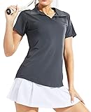 MIER Women's Golf Polo Shirts Collared V Neck Short Sleeve Tennis Shirt, Dry Fit, Moisture Wicking, Dark Grey, M