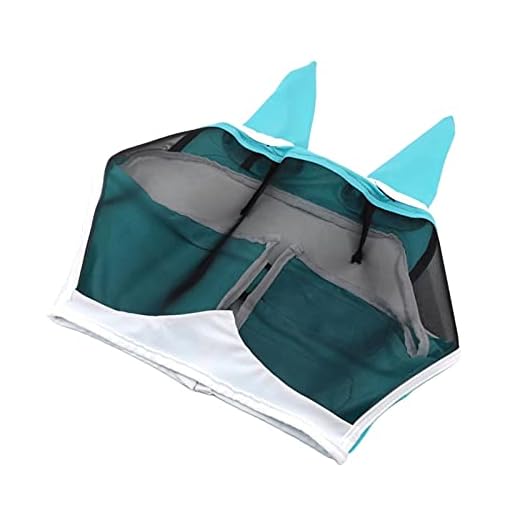 Perfeclan Bekväm hästflygmask med öronmask-slöja för hästar skyddar hela öronen från flugor insekter andas hästhuvud- blå