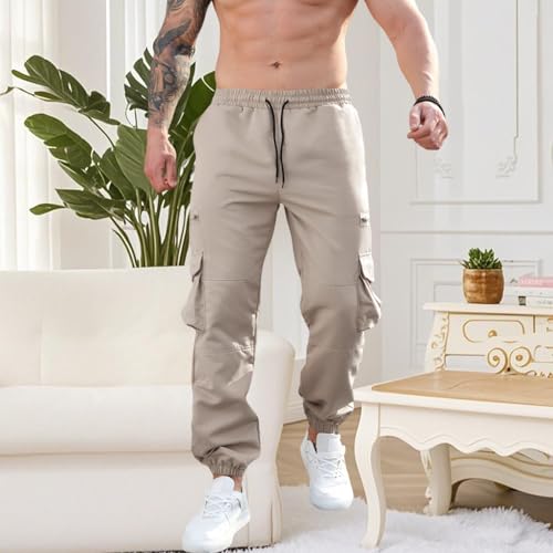 Men's Casual Cargo Pants Elastic Waist Hiking Pants Workout Tactical Joggers Outdoor Sweatpants for Training Camping2