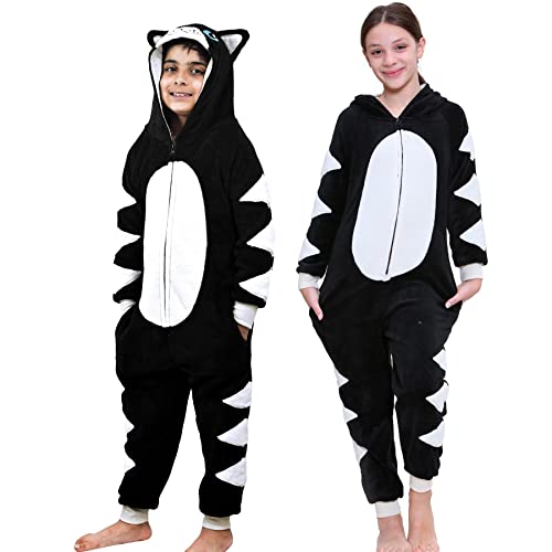 Jumpsuit noir cat super mou avec capuche protectrice pour le sommeil des petits