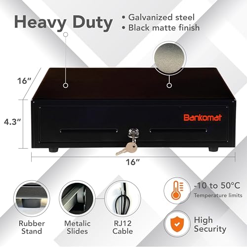 Image of Bankomat Heavy Duty Cash Drawer with 13 Compartments - 5 Bill Slots & 8 Coin Slots - Metal Construction for POS, Retail, and Office Use