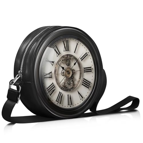 Round Crossbody Bags for Women, Leather Circle Purse Zipper Small Shoulder Bag with Adjustable Straps