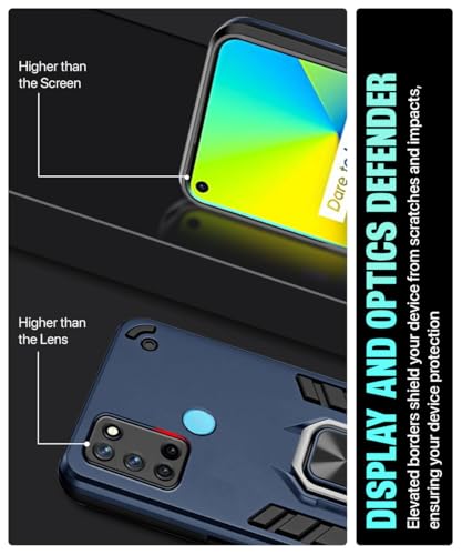 Image of WOW IMAGINE Shock Proof Back Case Mobile Cover for Realme 7i | Back Cover Case (Tough Armor | Hybrid PC + TPU | Ring Holder & in-Built Kickstand | Blue)