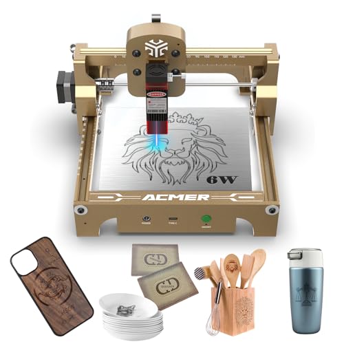 ACMER S1 [U[@ 2500mW/3500mW/6000mW  S x ~j @ LightBurn ƌ݊ ؍ށAvA^u[Ȃǂ̃[U[Hp Ɨ̈130*130mm (񂢂, S1 6W)