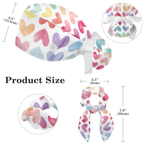Image of Women's Working Caps Bouffant Surgical Cap with Bow Scrunchies Little Daisy Art Paint Ponytail Holder Tie Back Scrub Hat