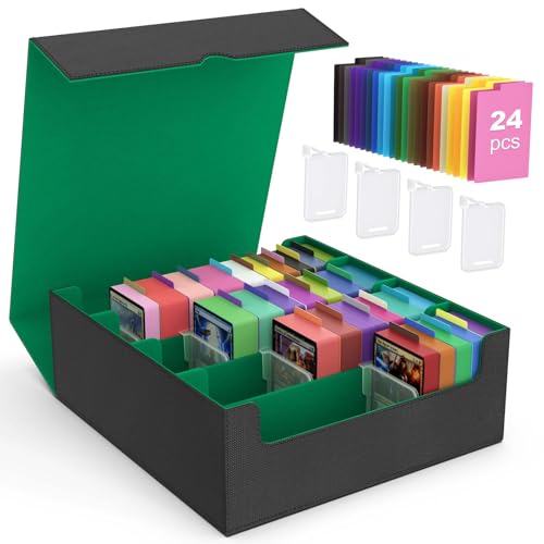Image of MoKo Trading Card Storage Box, 3000+ MTG Deck Box with 24 Colorful Dividers & 4 Card Supporters, Commander Card Deck Case Fits for Magic Game Cards, YugiOh, TCG, PTG and Sport Cards, Green