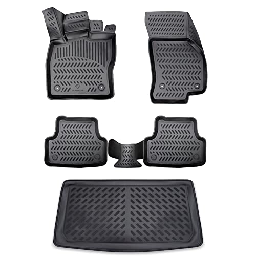 ELMASLINE Lot de Tapis en Caoutchouc 3D et bac de Coffre pour Renault Captur 2 (2020-2025) | Plancher de Chargement inférieur | Tapis de Voiture et Bac de...