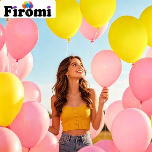 Image of Firomi Matte Latex Yellow Balloons 12-inch 100 Pack (with 3 Ribbons)