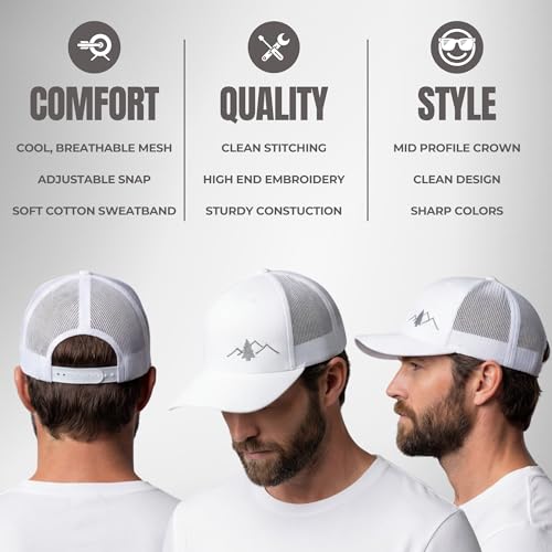 Image of LINDO Trucker Hat [ Great Outdoors Design ] for Men and Women: Mid Profile Cap with Breathable Mesh Back and Adjustable Snap