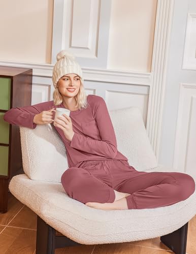 Image of Ekouaer 2 Pack Womens Pajama Sets Long Sleeve Pjs Soft Comfy Lounge Set