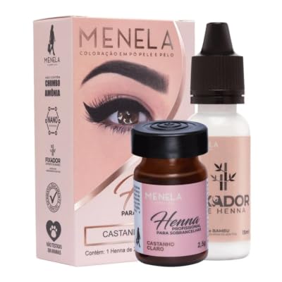Kit Henna Profesional para Cejas Menela | Henna 2,5 g + Fijador 15 ml | Uso Profesional (Castanho Claro)