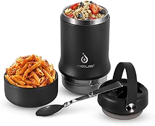 IDEUS Vacuum Insulated Food Container, 600ml (20oz) Stainless Steel Double Walled Soup Flask Leakproof Food Jar w/ Foldable Spoon (Storm Black)