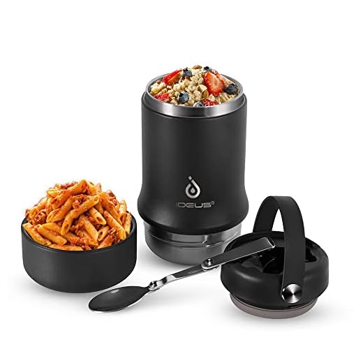 Ideus 20 oz Insulated Food Jar, Stainless Steel Vacuum Thermal Lunch Box Soup Thermoses with Folding Spoon, Leakproof Food Container for School Office Picnic Travel Camping, Black