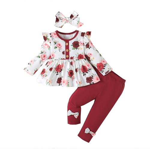 Baby Girl Clothes Outfits Ruffle Sleeve Shirt Top and Pants Toddler 3 Piece Set Fall Winter