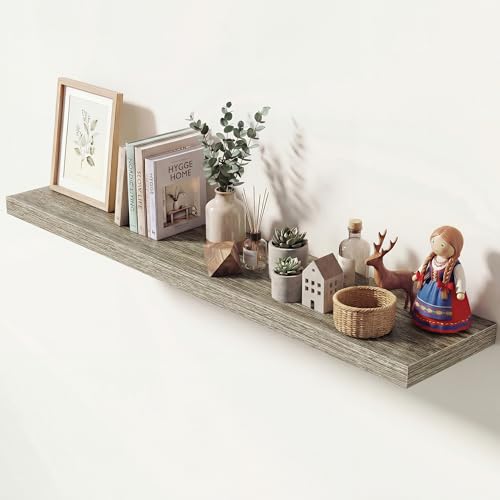 Image of Dreamland 55 Inches Floating Shelves for Wall, 9.3 inch Deep Long Floating Shelves Set of 1, Large Display & Storage Shelf, Wall Shelf for Bathroom Bedroom Living Room Kitchen Office, Grey
