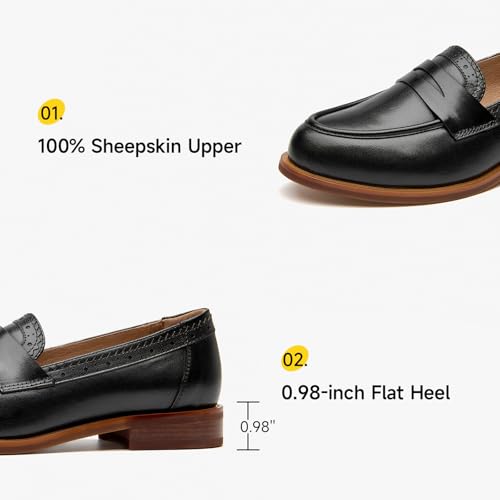 Image of BEAU TODAY Womens Leather Penny Loafers, Slip On Loafer Flats | Premium Sheepskin Upper, Pigskin Lined and Cowhide Insole for All Day Comfort, Non-slip Rubber Sole, Office or Casual Wear