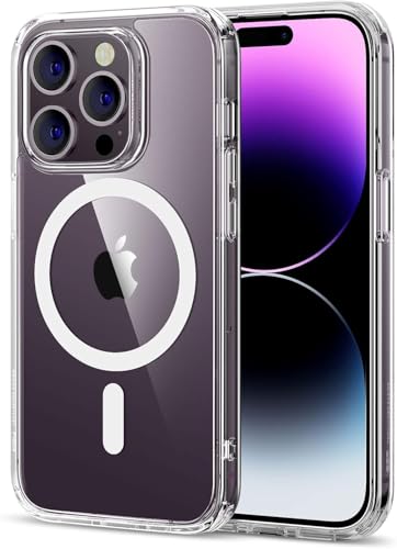 Magnetic Clear Case for iPhone 14 Pro Max Anti-Yellowing Transparent Slim Cover Shockproof Protective Phone Case with Raised Bezels Wireless Charging Compatible