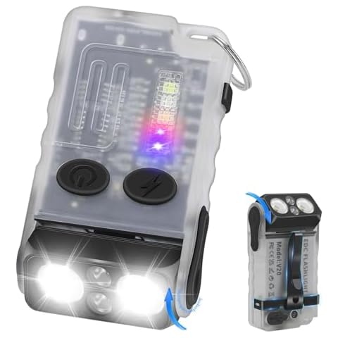 HOSONIC V20 Small EDC Flashlight Powerful 1000 Lumens with Clip, Magnetic, 180 Degree Flashlights USB C Rechargeable, Waterproof Mini LED Pocket Keychain Flash Light Red Blue COB Light 14 Modes Cover