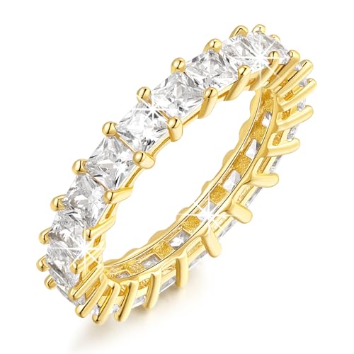 14K Gold Rings for Women Cubic Zirconia Stackable Eternity Ring Yellow Gold Wedding Bands for Women Gleaming with Magical Brilliance Gold Non Tarnish Rings 5-9