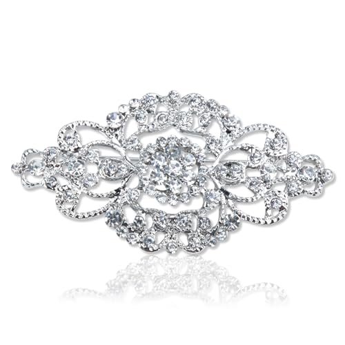 Broche de Forma de Corona de Cristal Plateadopara Novia, 62 x 30 mm, Estilo Vintage, Broche Adornado para Boda, para Señoras, Alfileres de Diamantes de Imitación para Niñas, Vestidos de