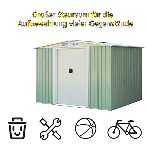 GYMAX Metall Gerätehaus mit geräumigem Stauraum, Wetterbeständiges Gartenhaus mit Satteldach, Geräteschuppen mit 2… – Bild 3