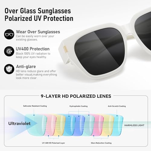 Image of HAOLOTA Polarized Fit Over Glasses Sunglasses for Women Men Trendy Square Wrap Around Shades UV Protection
