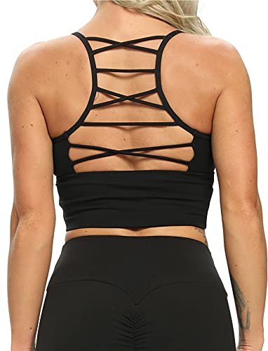 Image of SEASUM Women's Longline Sport Bra Seamless Yoga Crop Top Medium-Low Support Workout Bra