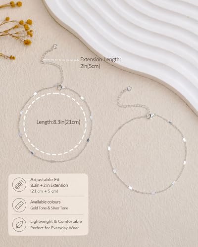 Image of FUNEIA Gold Silver Ankle Bracelets for Women Waterproof 14K Gold Plated Anklets for Women Non Tarnish Dainty Layered Beaded Heart Anklet Set Summer Beach Foot Chain Jewelry Gifts Trendy Stuff