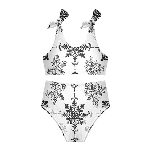 KLL Snowflake Black and White Background Girls' Two Piece Bikini Sets Scoop Neck Swimming Swimwear Swimsuit3