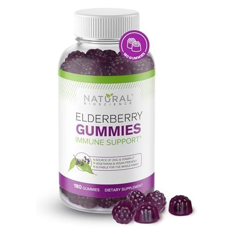 Sambucus Elderberry Gummies with Vitamin C and Zinc - Daily Immune Support Supplement for Adults & Kids - Black Elderberry Extract Chewable Elderberry Immunity Gummies - 180 Vegan Gluten-Free Gummies Cover