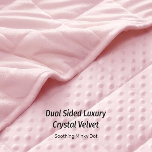 Image of Wemore Minky Dot Weighted Blanket for Adults Queen Size 15 lbs, Soft Cozy Heavy Blanket for Stress Relief and Sleep Promotion, Breathable Blanket for All-Season with Glass Beads, Pink 60 x 80 inches