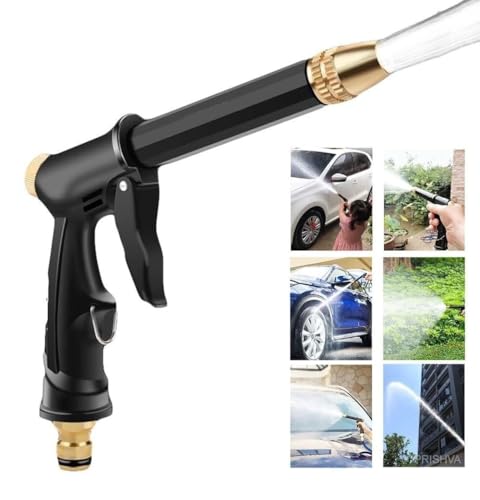 Image of UCRAVO Metal, Rubber 1 Pc Mini Washer Gun Nozzle, Black, High Pressure Car Wash Trigger Nozzle, Multi-Pattern Spray Gun for Cleaning, Gardening, and More