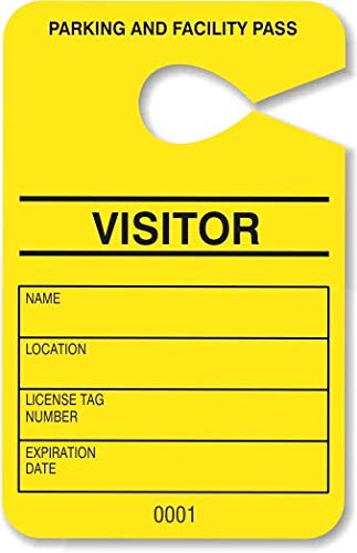 HViz Neon Yellow Parking Permit - Visitor Pass - Numbered Facility Pass - Car Park Management - 100 Units - Disclaimer on Back - 10pt/250gms Card Stock - Large 3.5 x 5.5 in.