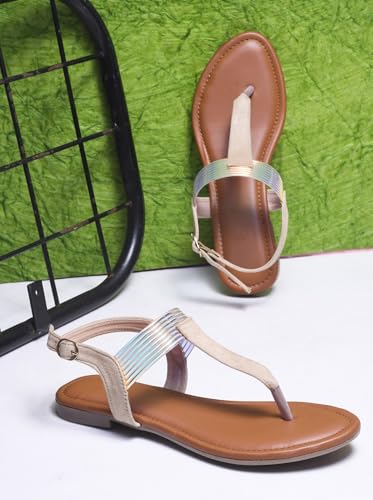 Image of SilverArrow womens Mcoom Flat Sandal | Fashion Sandal with Strap Buckle Closure|Suitable for Casual Outfit
